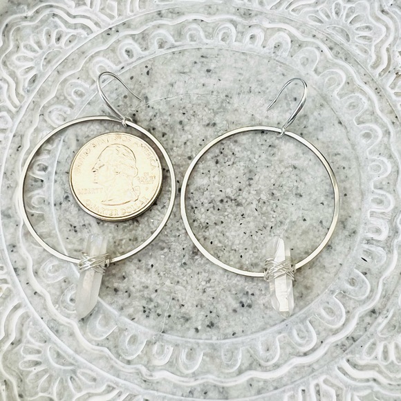 Sterling Silver Quartz Hoop Earrings Handmade by Wandering Bunny LLC - Picture 2 of 6